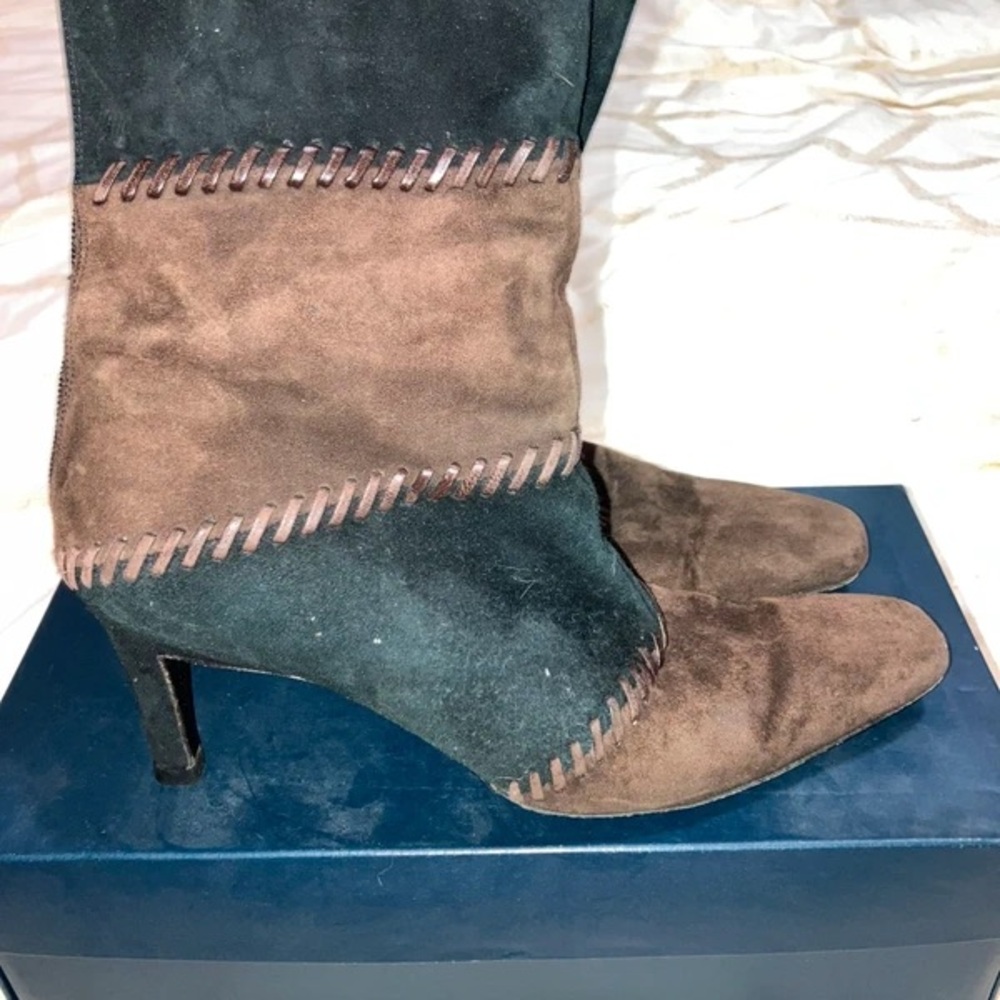 Elegant Black and Brown Heeled Boots